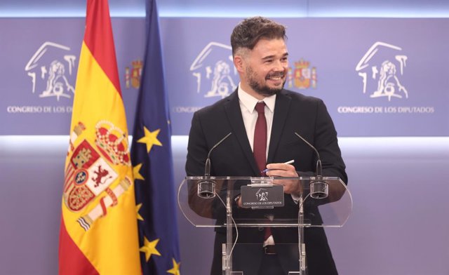 Archivo - Arxivo - El portaveu d'Esquerra Republicana (ERC) al Congrés,  Gabriel Rufián, al Congrés dels Diputats després de la primera intervenció de Sánchez en la 26 edició del Debat sobre l'Estat de la Nació, a 12 de juliol de 2022, a Madrid (Espanya)