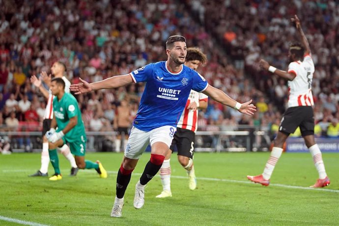 Antonio-Mirko Colak celebra el único tanto del Rangers este miércoles, válido para acceder a la fase de grupos de la Champions League 2022-23