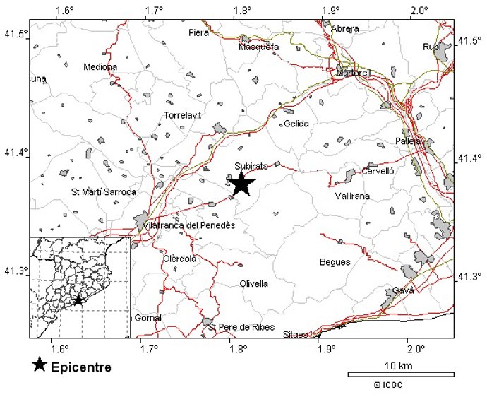 Imagen del terremoto de magnitud 2,6 en el Alt Peneds (Barcelona)