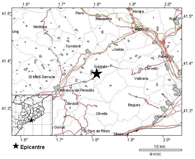 Imatge del terratrèmol de magnitud 2,6 en l'Alt Penedès (Barcelona)