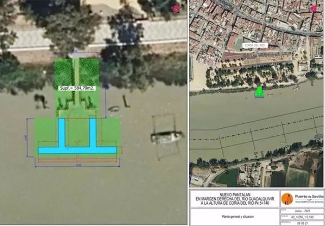 Imagen del proyecto de ampliación del pantalán para el atraque de embarcaciones de recreo en Coria del Río (Sevilla).