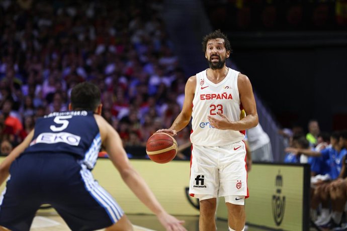 Sergio Llull of Spain in action during the basketball friendly national match played between Spain Team and Greece Team at Wizink Center pavilion on August 11, 2022, in Madrid, Spain.