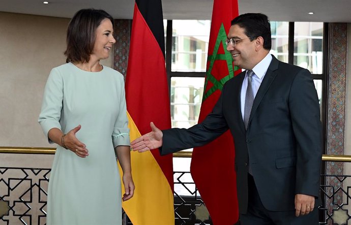 25 August 2022, Morocco, Rabat: German Foreign Minister Annalena Baerbock (L) meets Moroccan Foreign Minister Nasser Bourita. Baerbock wants to put relations with Morocco on a new footing after months of a diplomatic crisis. Photo: Britta Pedersen/dpa