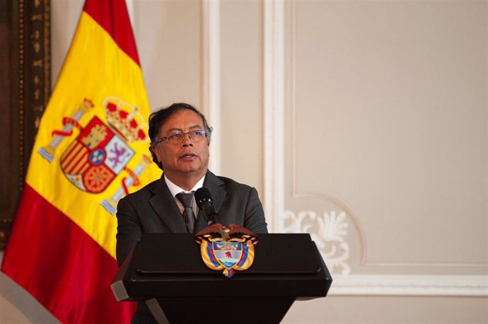 Gustavo Petro, presidente de Colombia, durante una rueda de prensa con Pedro Sánchez