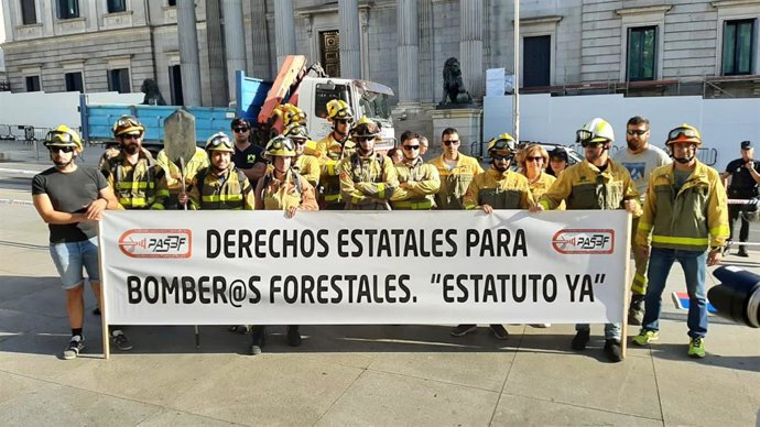 Los profesionales reunidos este jueves 25/agosto ante las puertas del Congreso de los Diputados (Madrid)