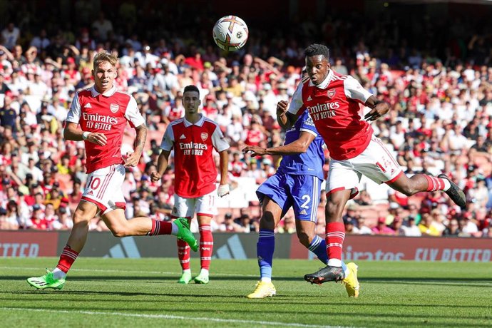 Eddie Nketiah, del Arsenal, durante un partido de esta temporada frente al Leicester City