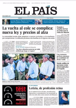 Portada de 'El País' del 28 de agosto de 2022