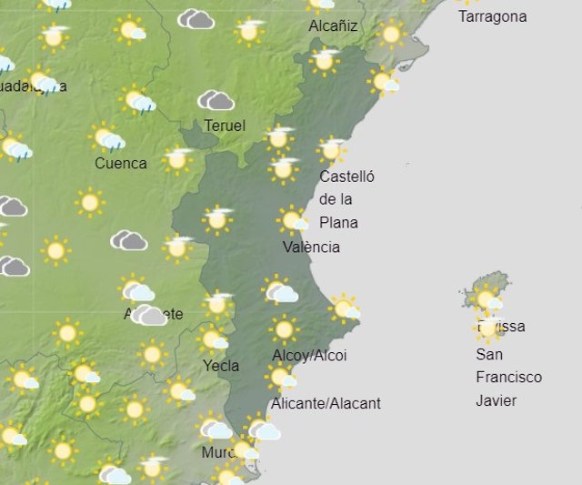 Imagen de la predicción meteorológica para este lunes en la Comunitat Valenciana.