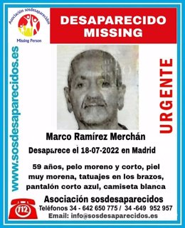 Buscan a un hombre de 59 años desaparecido hace 40 días en Madrid