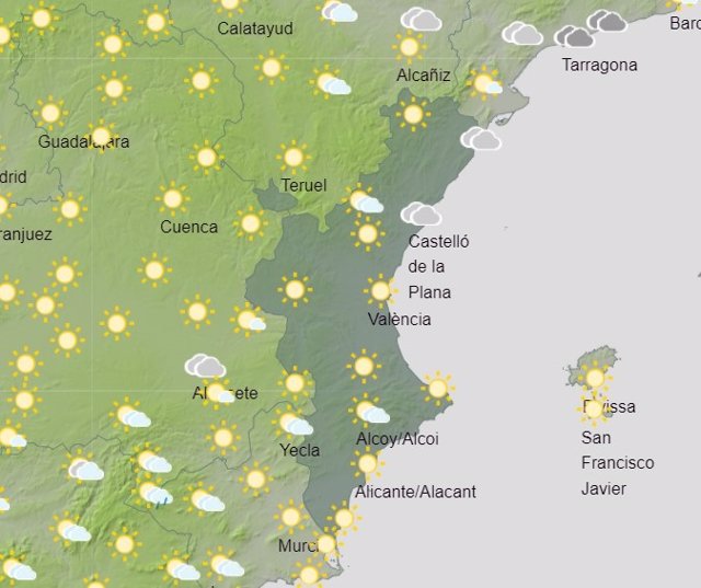 Imagen de la predicción meteorológica para este martes en la Comunitat Valenciana.