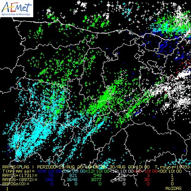 Imagen de la actividad tormentosa registrada en Castilla y León el día 29 de agosto.