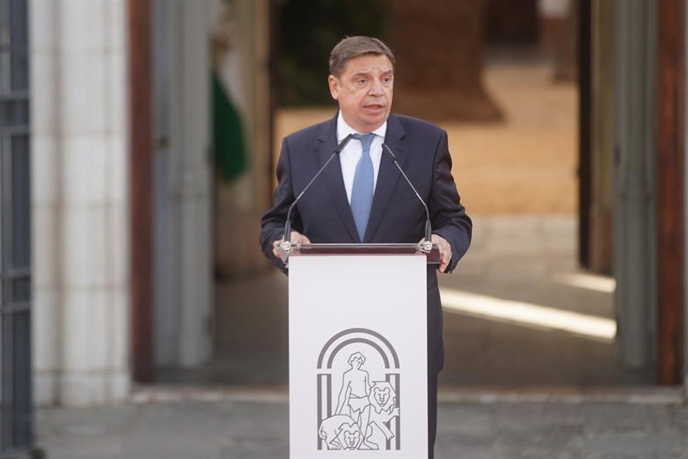 Archivo - El ministro de Agricultura y Pesca, Luis Planas, en la  toma de  posesión como presidente de la Junta de Andalucía de la XII legislatura de Juanma Moreno, en la explanada del Palacio de San Telmo a 23 de julio del 2022 en Sevilla (Andalucía, E