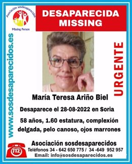 Mujer desaparecida en Soria el pasado domingo 28 de agosto.