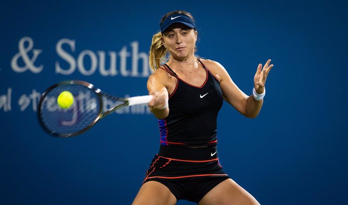 Paula Badosa of Spain in action during the second round of the 2022 Western & Southern Open WTA 1000 tennis tournament against Ajla Tomljanovic of Australia