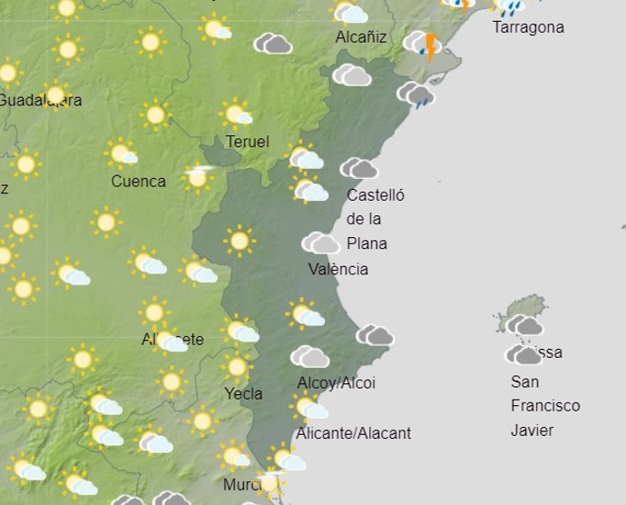 Imagen de la predicción meteorológica para este miércoles en la Comunitat Valenciana.