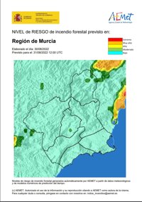 El nivel de riesgo de incendio forestal previsto para este miércoles es bajo en la Región de Murcia