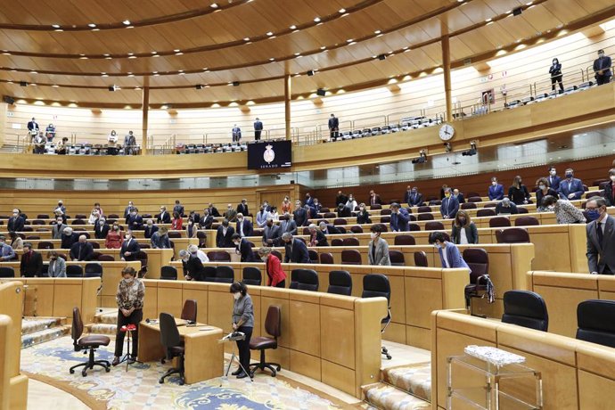 Archivo - Hemiciclo del Senado momentos antes de una sesión de control al Gobierno en el Senado, a 20 de octubre de 2020. En el pleno de hoy el Ejecutivo será preguntado, entre otras, por cuestiones relacionadas con la ampliación de la nacionalidad a ex