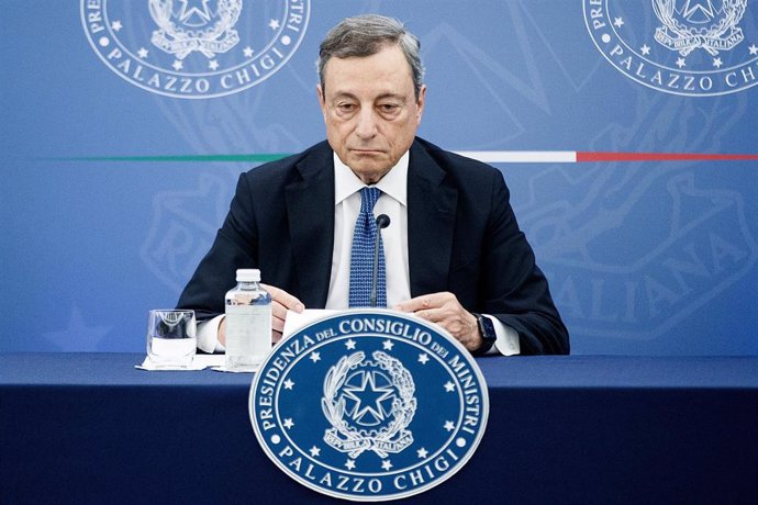 04 August 2022, Italy, Rome: Italian Prime Minister Mario Draghi speaks during a press conference at the end of the Council of Ministers. Photo: Roberto Monaldo/LaPresse via ZUMA Press/dpa