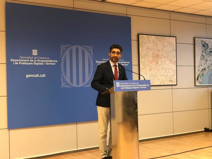 El vicepresidente de la Generalitat y conseller de Políticas Digitales y Territorio, Jordi Puigneró, en rueda de prensa.