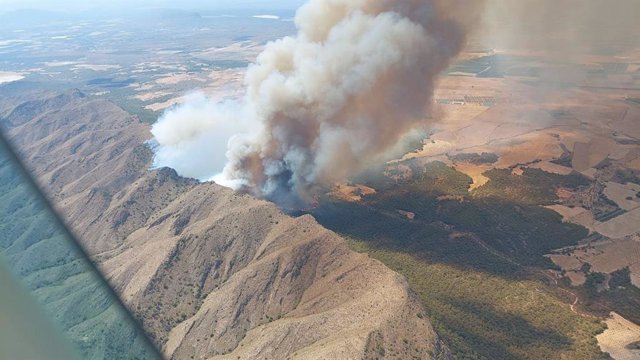Incendio forestal declarado en Sierra Larga, en el término municipal de Jumilla (Murcia)