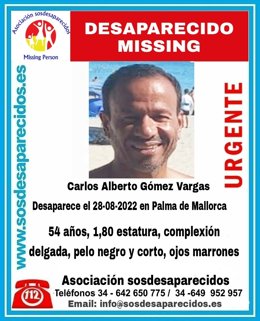 Alerta por desaparición de Carlos Alberto Gómez Vargas.