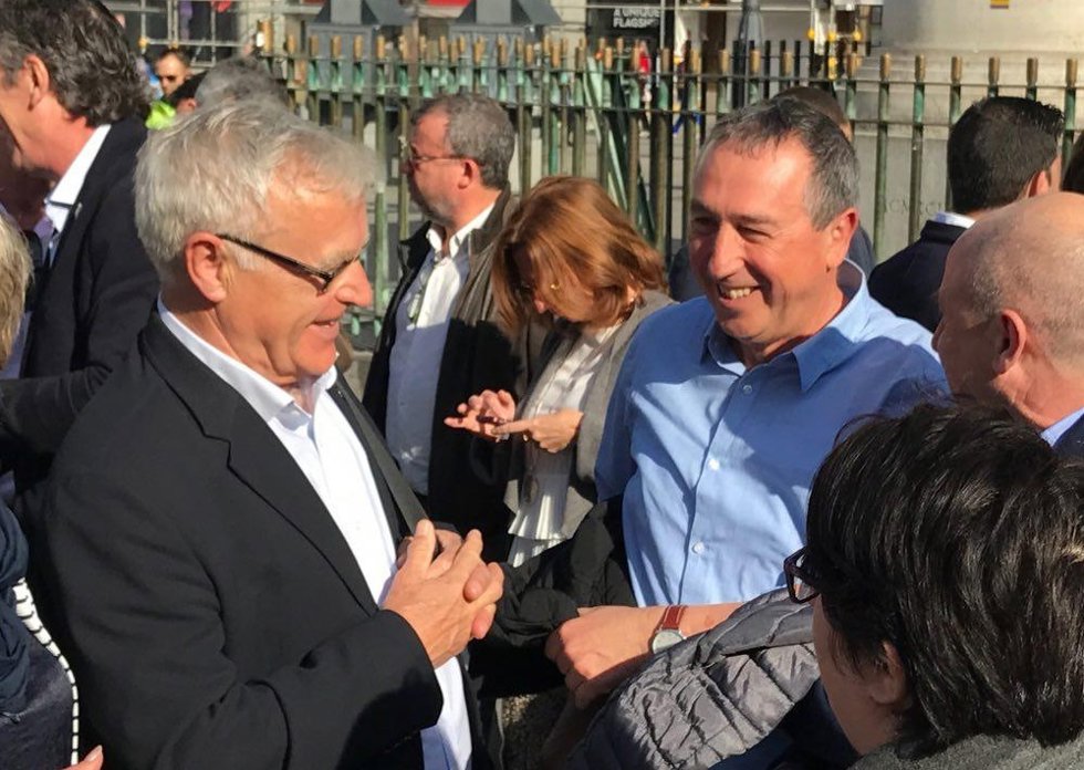 Archivo - El portavoz de Compromís en el Congreso, Joan Baldoví, y el alcalde de Valncia y también miembro de esta coalición, Joan Ribó, en una imagen de archivo. 