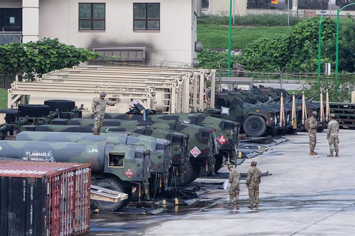 17 August 2022, South Korea, Dongducheon: US Military vehicles are on standby at a US base in Dongducheon, for a preliminary drill with South Korean troops in advance of the Ulchi Freedom Shield exercise, the annual combined training involving field man