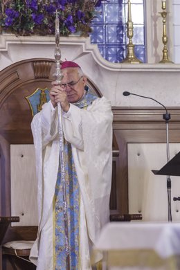 Archivo - El obispo de Córdoba, Demetrio Fernández, reza durante un oficio.
