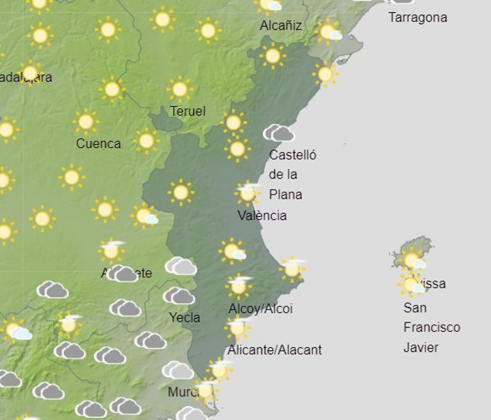 Imagen de la predicción meteorológica para este viernes en la Comunitat Valenciana.