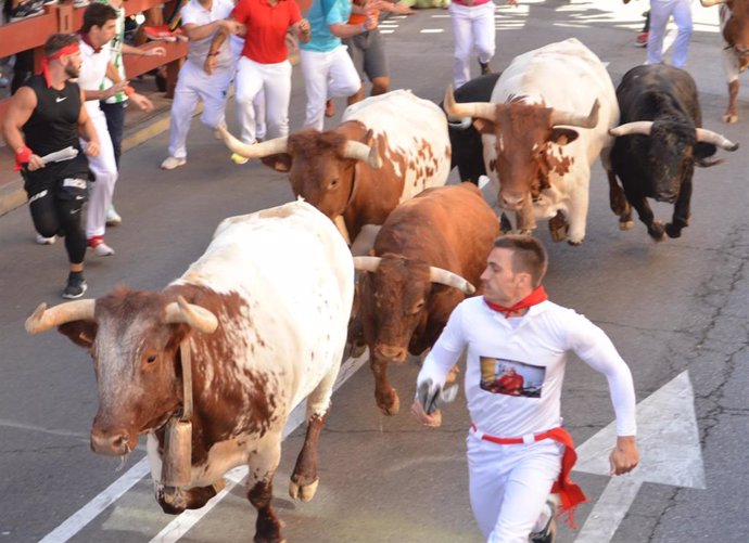 Corredores en una carrera peligrosa en los séptimos encierros de San Sebastián de los Reyes