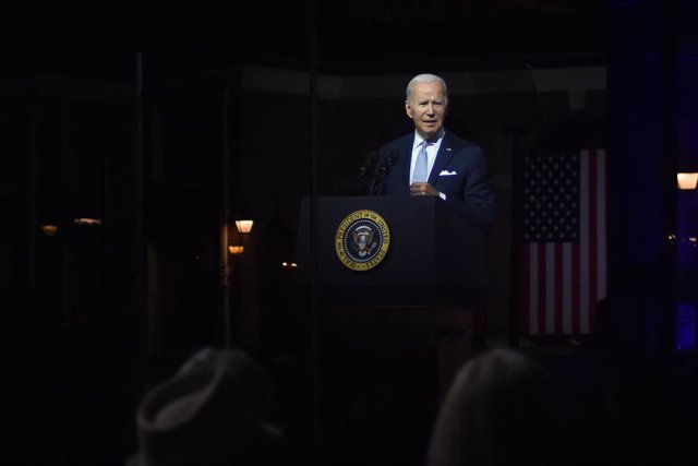 01 September 2022, US, Philadelphia: US President Joe Biden delivers remarks at Independence National Historical Park. Photo: Kyle Mazza/TheNEWS2 via ZUMA Press Wire/dpa
