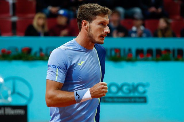 Pablo Carreno Busta of Spain in action againts Botic Van de Zandschulp of Netherlands during the Mutua Madrid Open 2022 celebrated at La Caja Magica on May 03, 2022, in Madrid, Spain.