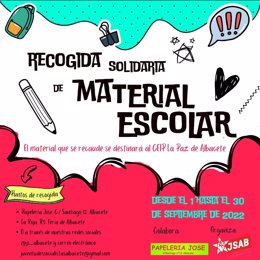 Cartel de la recogida de material escolar que organiza Juventudes Socialistas Albacete.