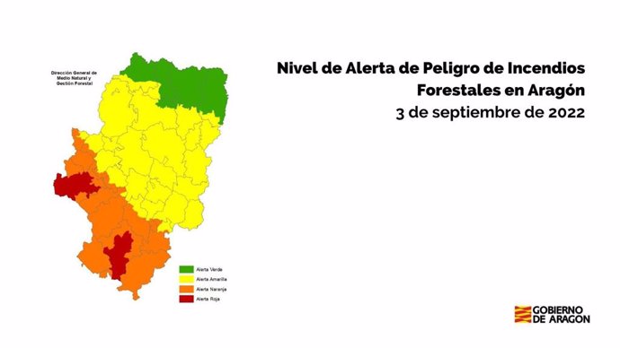 Mapa de riesgos de incendios forestales del 3 de septiembre de 2022.