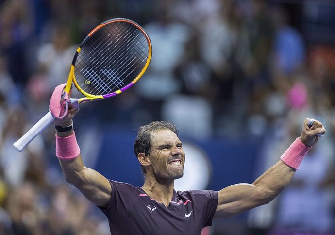 03 September 2022, US, Flushing Meadows: Spanish tennis player Rafael Nadal celebrates after defeating France's Richard Gasquet during their Men's singles Third Round of the US Open tennis tournament at Arthur Ashe Stadium. Photo: Javier Rojas/Prensa In