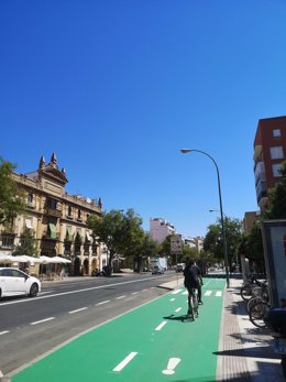 Carril bici en la Ronda Histórica de Sevilla.