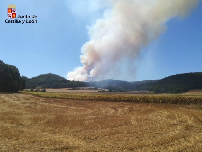 Imagen del incendio declarado en Villatomil (Burgos).