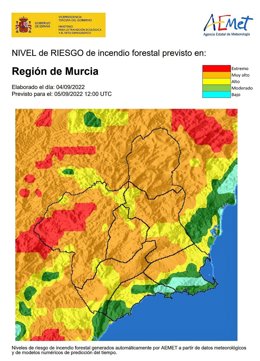 Mapa de riesgos de incendios forestales en la Región
