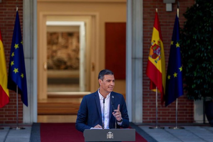 El presidente del Gobierno, Pedro Sánchez, inaugura el curso político, en el Palacio de La Moncloa, a 5 de septiembre de 2022, en Madrid (España). 