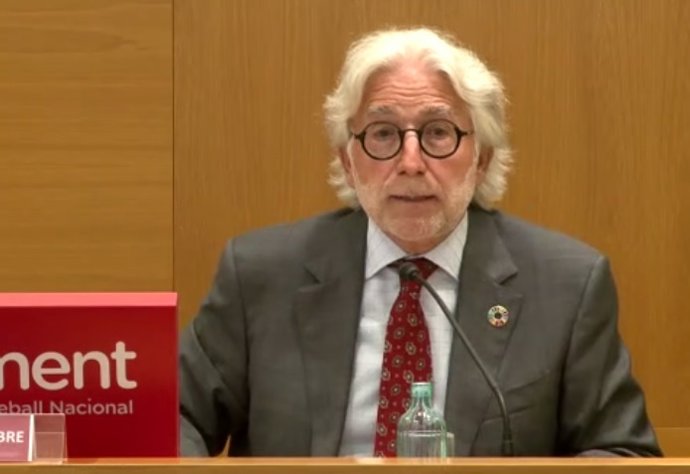 El presidente de Foment del Treball, Josep Sánchez Llibre, este lunes en una rueda de prensa