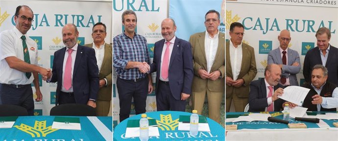 Firmas de los acuerdos de Caja Rural de Salamanca con los presidentes de las distintas asociaciones ganaderas en Salamaq.