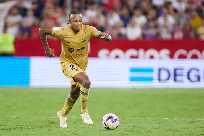 Jules Kounde of FC Barcelona in action during the spanish league, La Liga Santander, football match played between Sevilla FC and FC Barcelona at Ramon Sanchez Pizjuan stadium on September 3, 2022, in Sevilla, Spain.