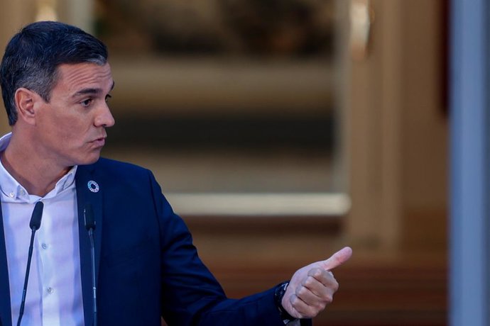 El presidente del Gobierno, Pedro Sánchez, inaugura el curso político, en el Palacio de La Moncloa, a 5 de septiembre de 2022, en Madrid (España). Se trata del acto de apertura del curso político tras el descanso estival, siendo un formato inédito con e
