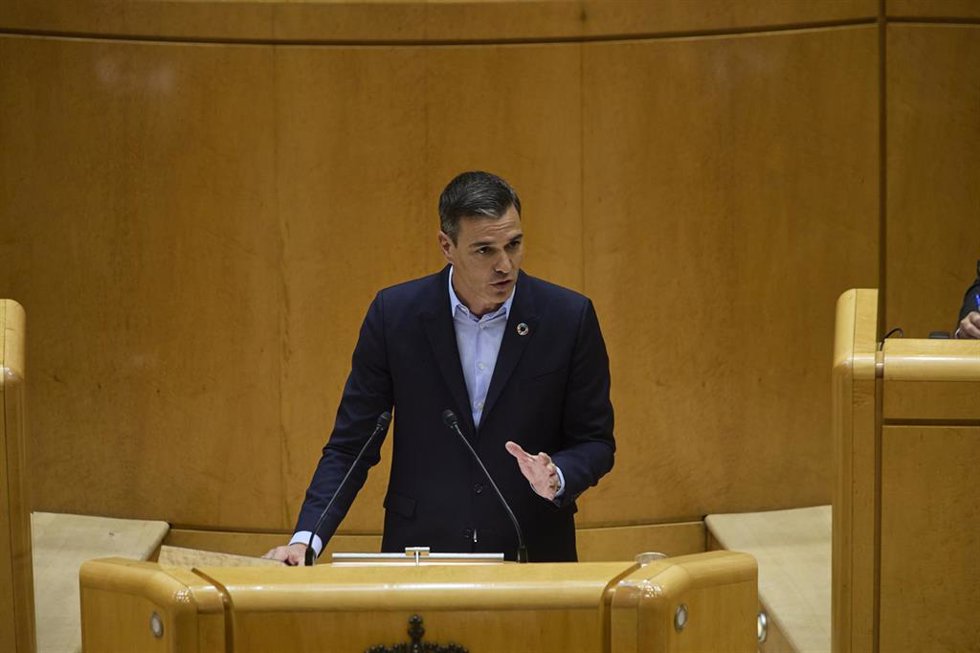 El presidente del Gobierno, Pedro Sánchez, interviene durante un debate monográfico sobre la crisis energética y el contexto económico, en el Senado, a 6 de septiembre de 2022, en Madrid (España). El objetivo de este encuentro es subrayar las diferencia