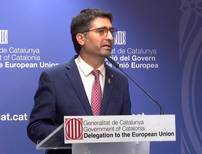 El vicepresident de la Generalitat i conseller de Polítiques Digitals i Territori, Jordi Puigneró, en l'acte de la Diada de la delegació del Govern a Brusselles.