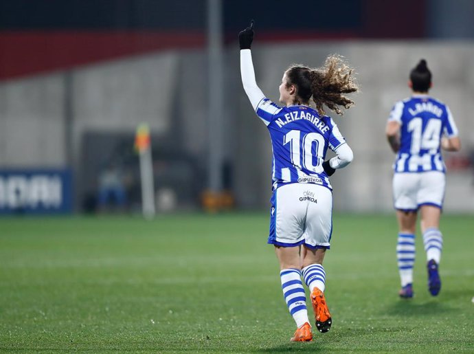 Archivo - Nerea Eizagirre of Real Sociedad celebrates a goal during the women spanish league, Liga Iberdrola, football match played between Atletico de Madrid and Real Sociedad at Ciudad Deportiva Wanda on december 22, 2020, in Alcala de Henares, Madrid