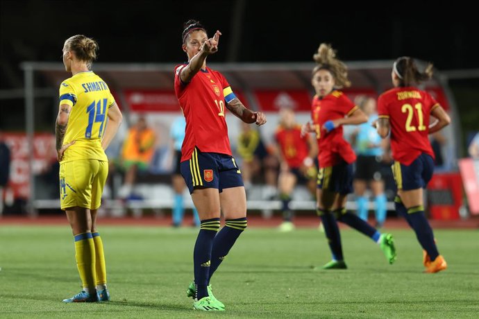 Jennifer Hermoso of Spain celebrates a goal during the Women's World Cup qualification, Group B, played between Spain and Ukraine at Ciudad del Futbol on September 06, 2022 in Las Rozas, Madrid, Spain.