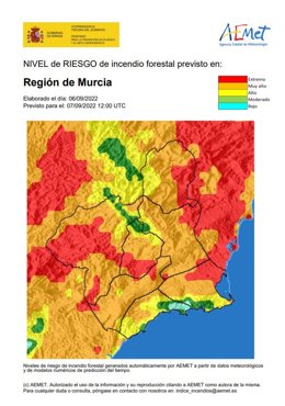 Mapa que muestra el nivel de riesgos de incendios forestales