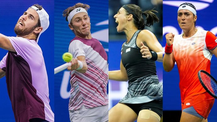 Los tenistas Karen Khachanov, Casper Ruud, Caroline Garcia y Ons Jabeur, en el US Open 2022.