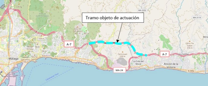 El Gobierno licita la rehabilitación del firme de un tramo de la A-7 entre Málaga y Rincón de la Victoria